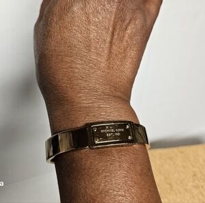 Michael Kors Rose Gold Engraved Plaque Hinged Bracelet